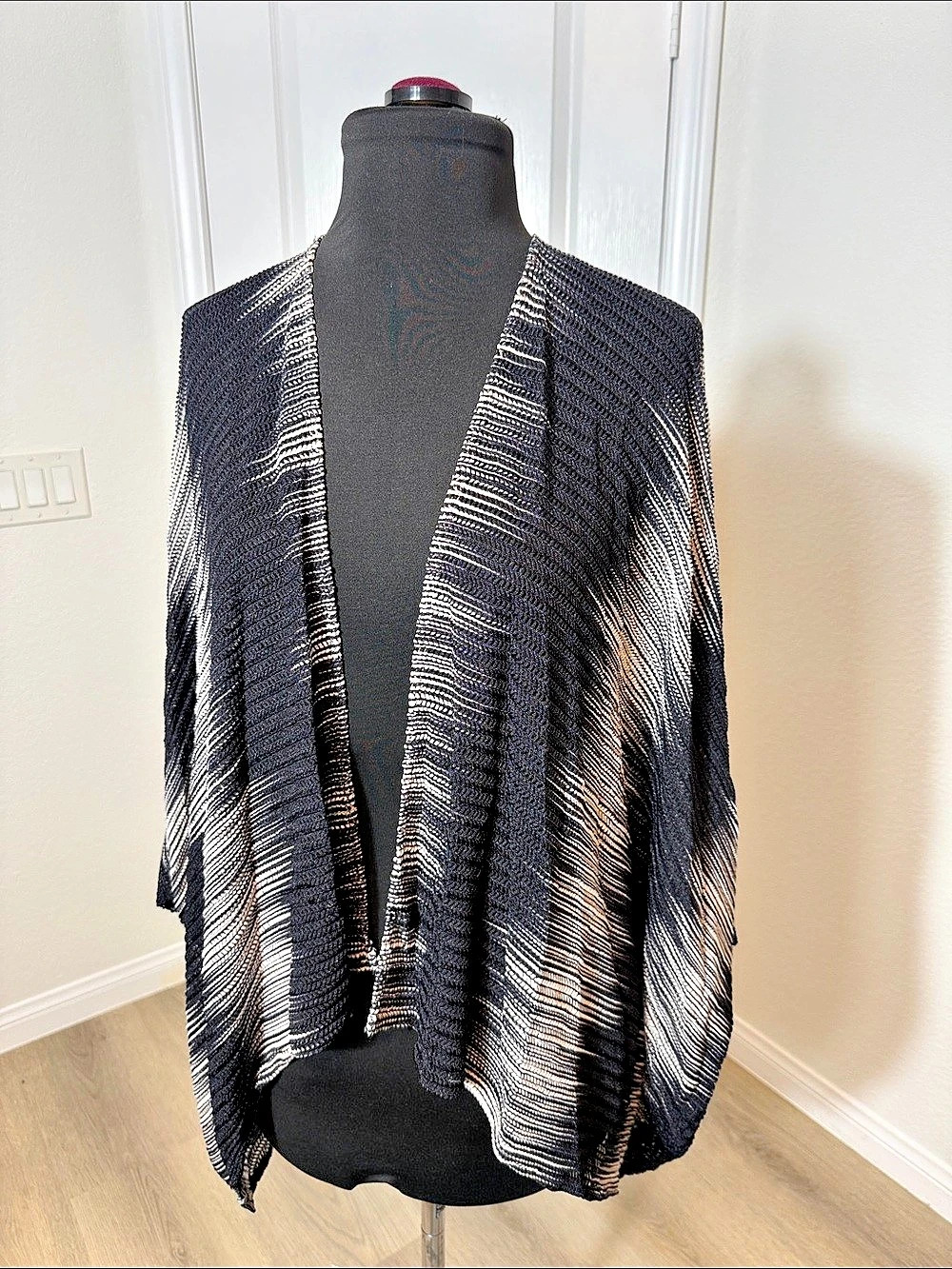Black & White Draped Shrug Duster Kimono O/S